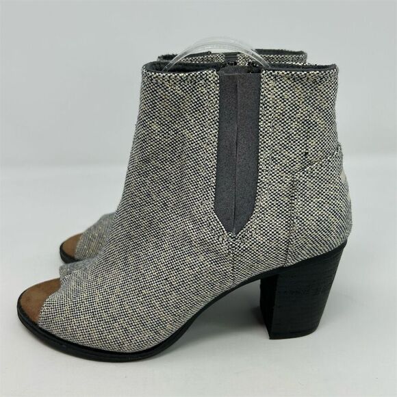 TOMS Women's Majorca Gray Peep Toe Sandal Booties Size 7 Block Heel Zip - Picture 6 of 11